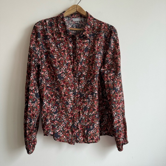 Fransa Frisa Blouse Size M Floral Print Bordeaux - Picture 8 of 14
